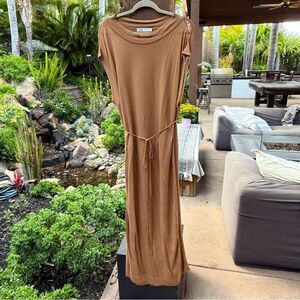 ZARA semi sheer nude neutral lightweight long dress with tie waist size Sm